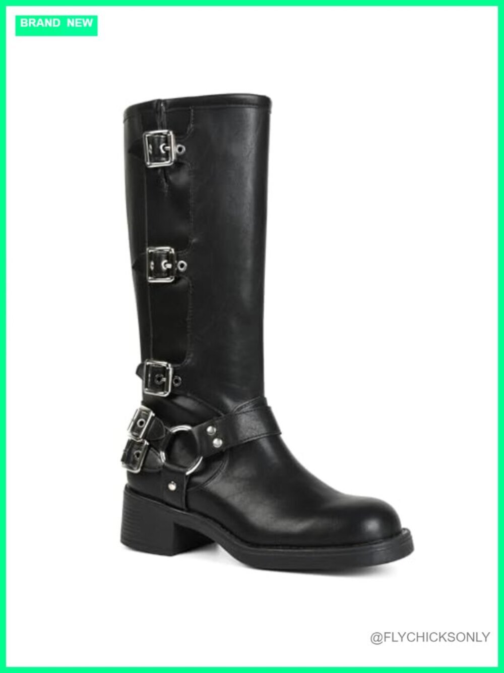Women's Square Toe Pull On Wide Calf Riding Fashion Combat Boots Block Heel